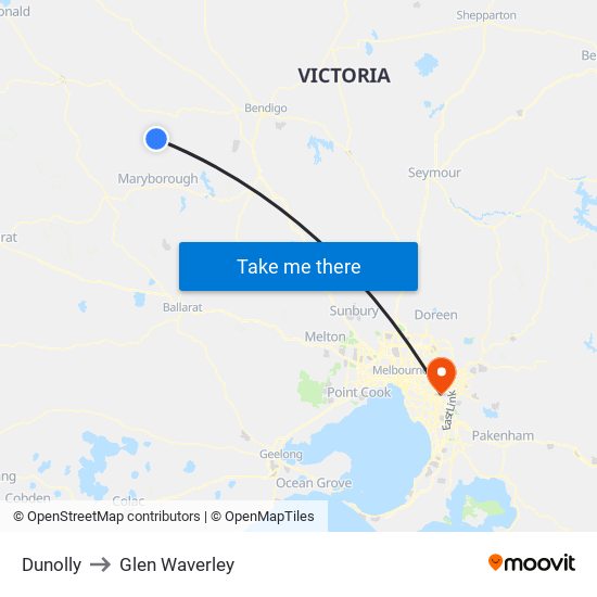 Dunolly to Glen Waverley map