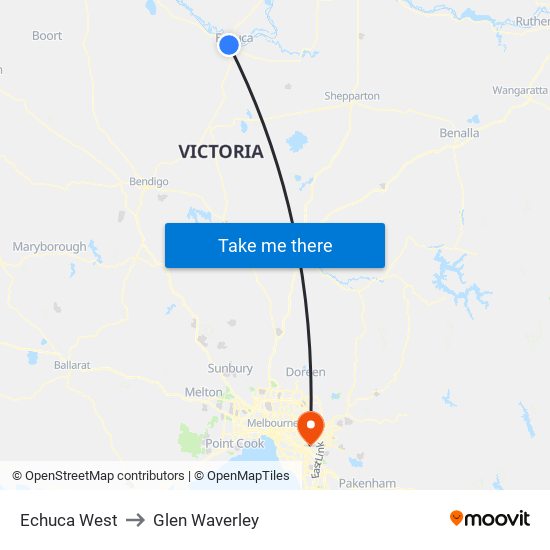 Echuca West to Glen Waverley map