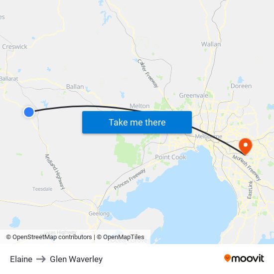 Elaine to Glen Waverley map