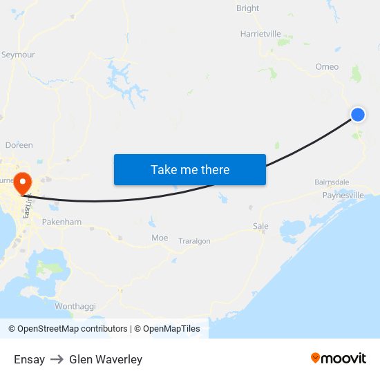 Ensay to Glen Waverley map