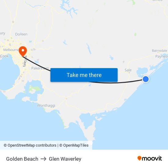 Golden Beach to Glen Waverley map