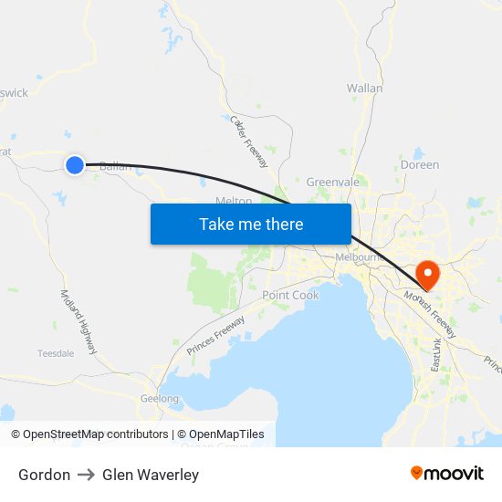 Gordon to Glen Waverley map