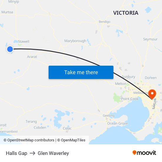 Halls Gap to Glen Waverley map