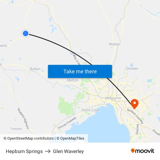 Hepburn Springs to Glen Waverley map