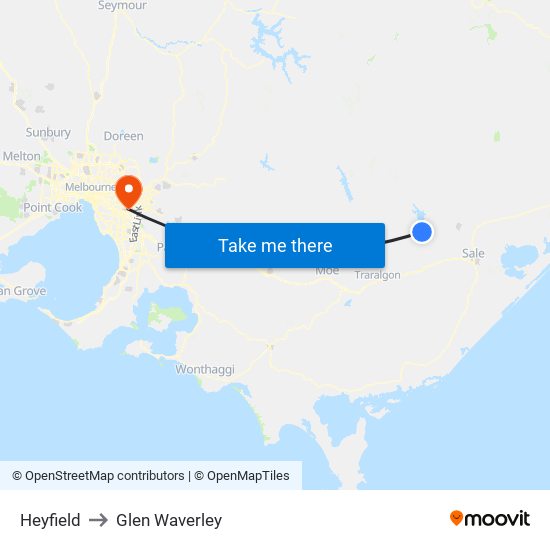 Heyfield to Glen Waverley map