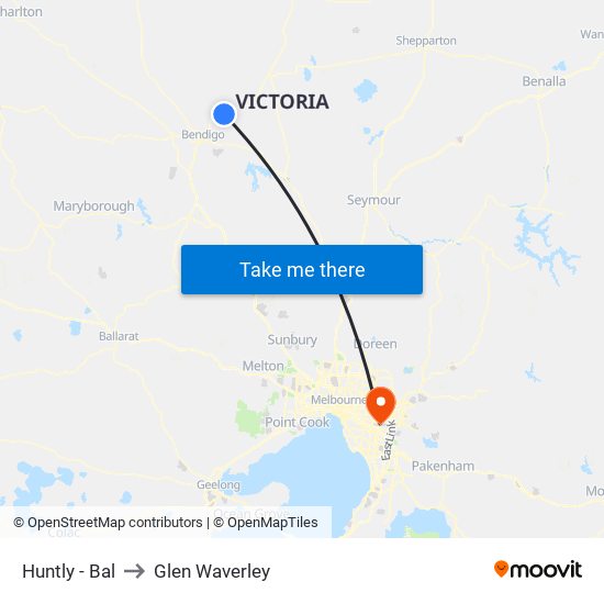 Huntly - Bal to Glen Waverley map