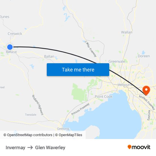 Invermay to Glen Waverley map