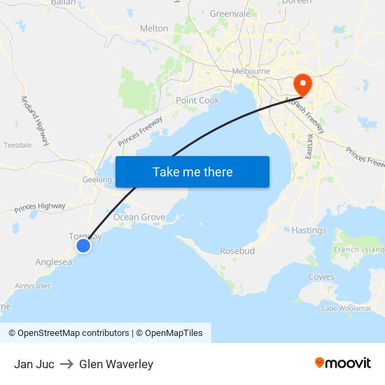 Jan Juc to Glen Waverley map