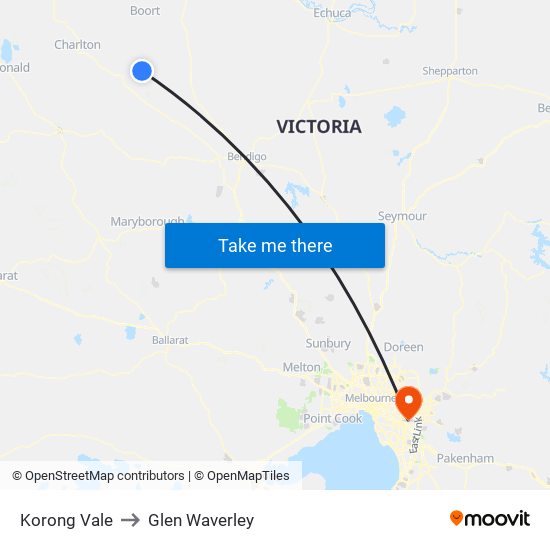 Korong Vale to Glen Waverley map