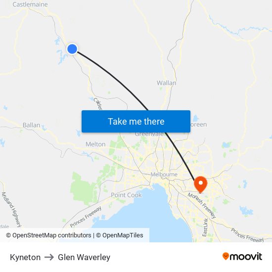Kyneton to Glen Waverley map