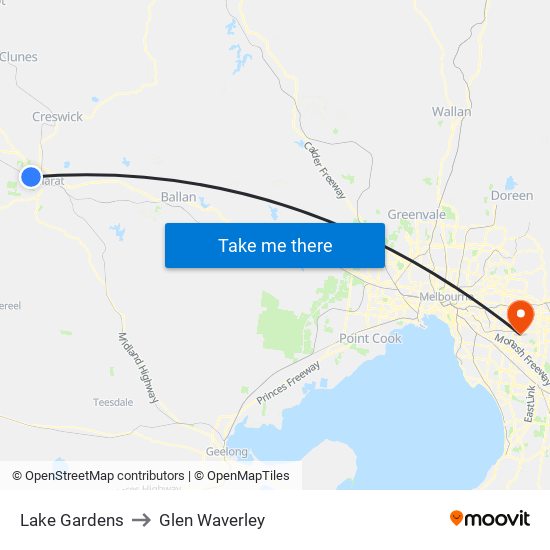 Lake Gardens to Glen Waverley map