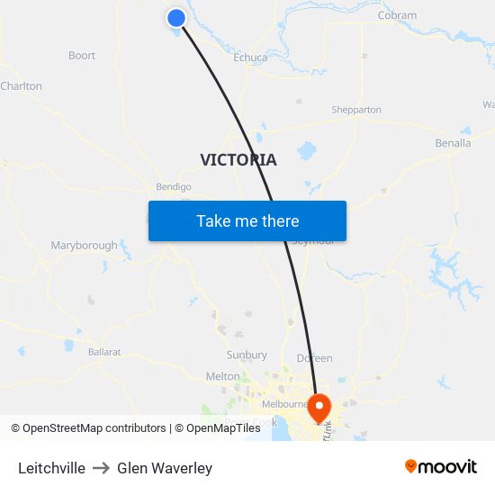 Leitchville to Glen Waverley map