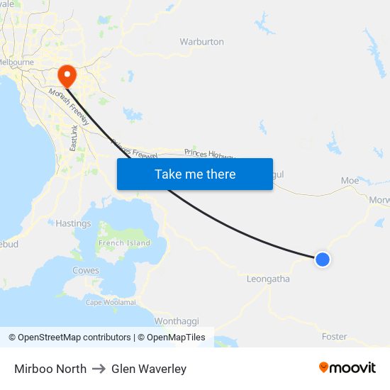 Mirboo North to Glen Waverley map