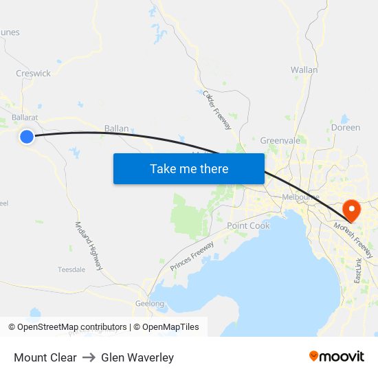 Mount Clear to Glen Waverley map