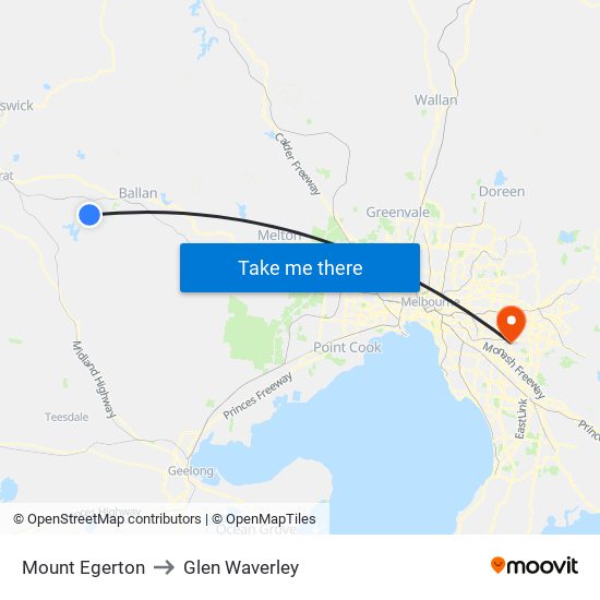 Mount Egerton to Glen Waverley map