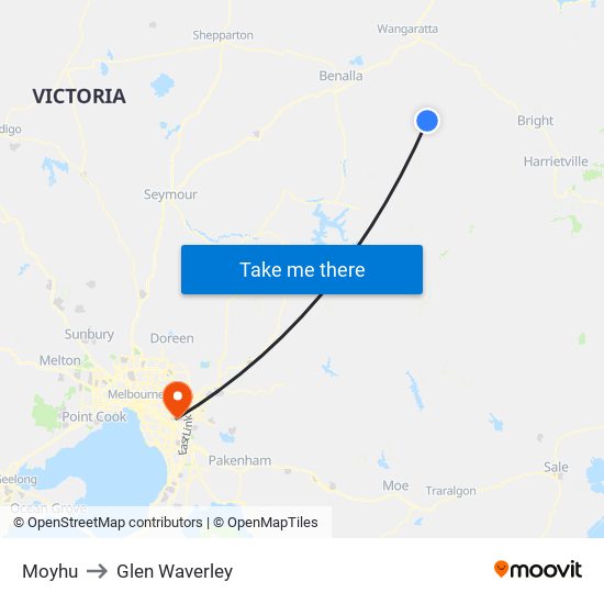 Moyhu to Glen Waverley map