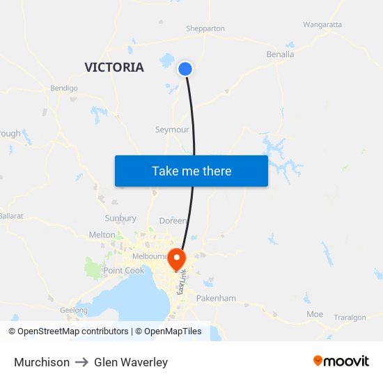 Murchison to Glen Waverley map