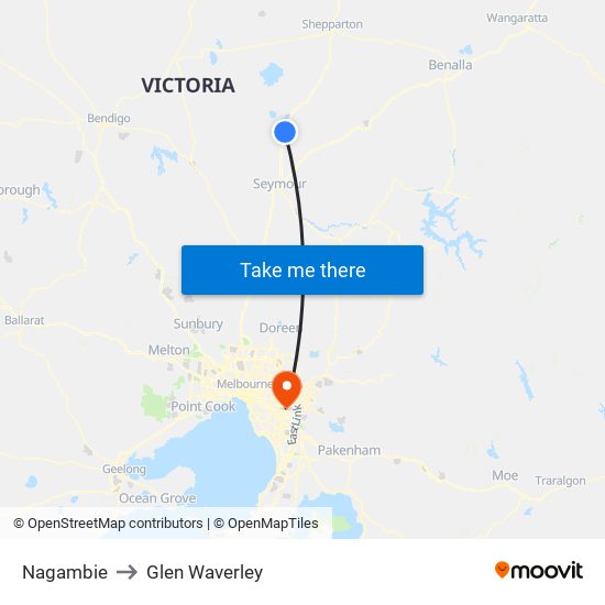 Nagambie to Glen Waverley map