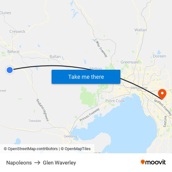 Napoleons to Glen Waverley map