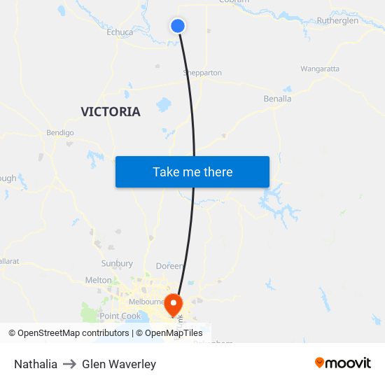 Nathalia to Glen Waverley map