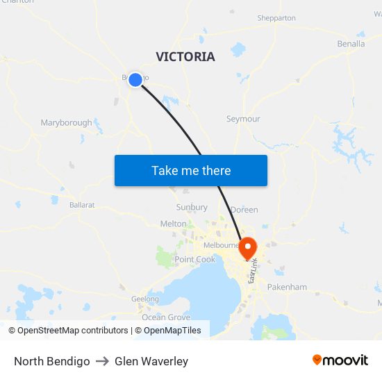 North Bendigo to Glen Waverley map