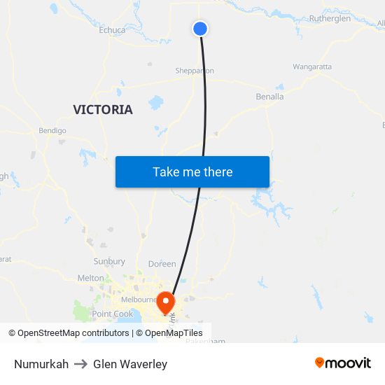 Numurkah to Glen Waverley map