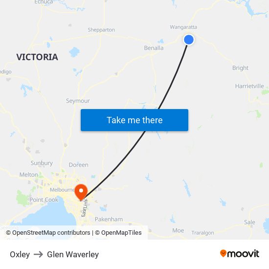 Oxley to Glen Waverley map