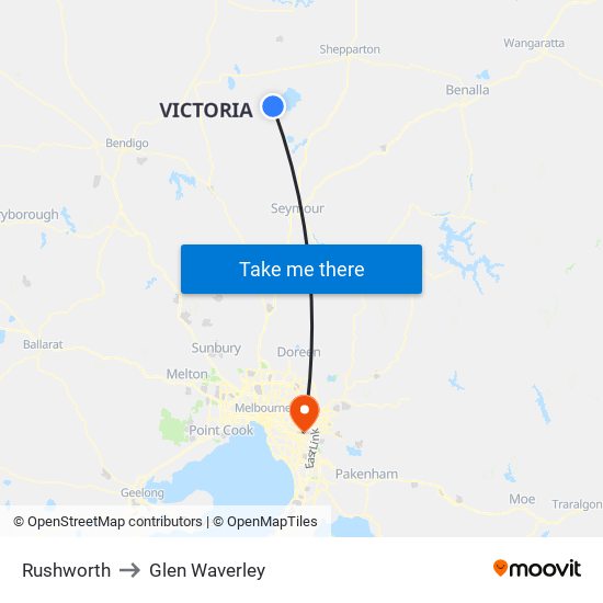 Rushworth to Glen Waverley map