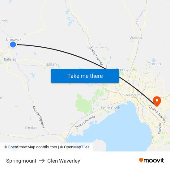 Springmount to Glen Waverley map