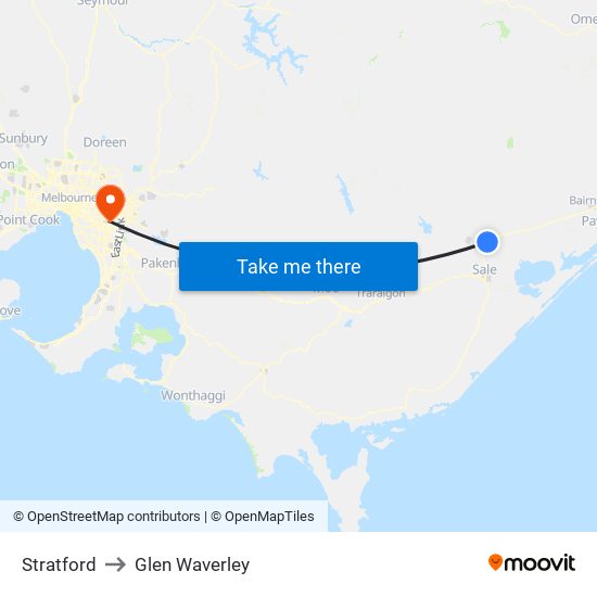 Stratford to Glen Waverley map