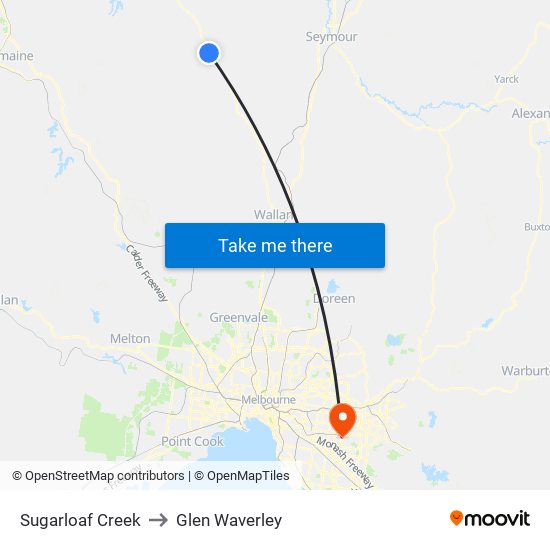 Sugarloaf Creek to Glen Waverley map