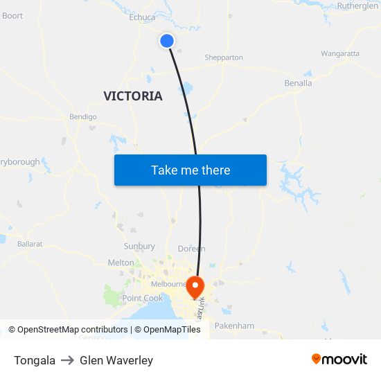 Tongala to Glen Waverley map