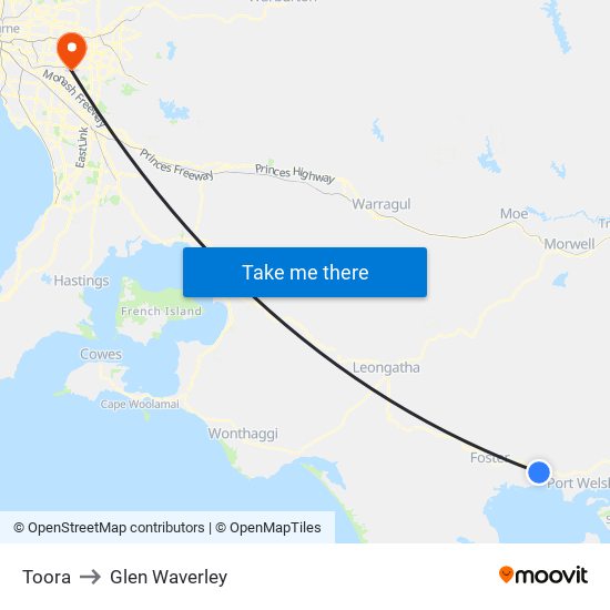 Toora to Glen Waverley map