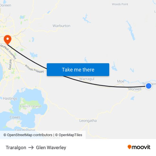 Traralgon to Glen Waverley map