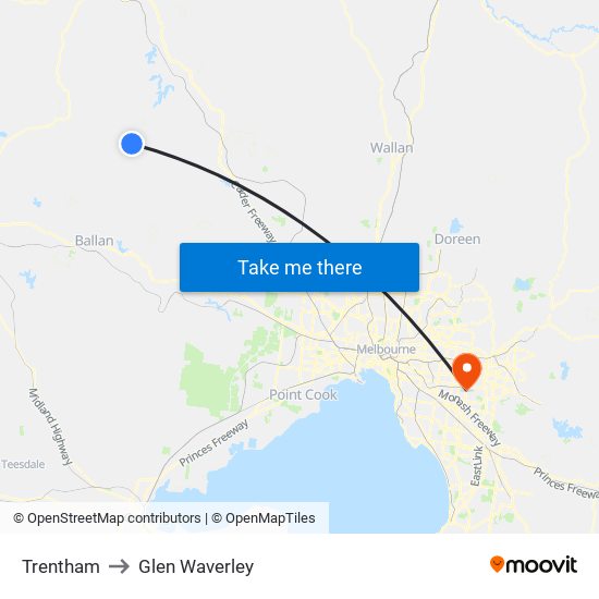 Trentham to Glen Waverley map