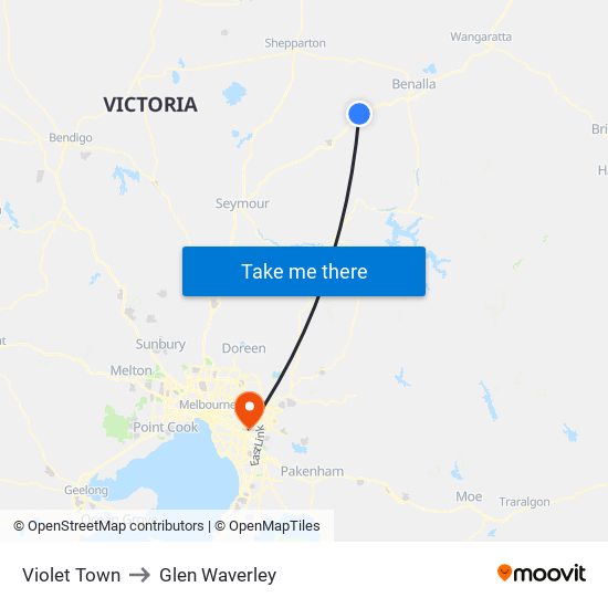 Violet Town to Glen Waverley map