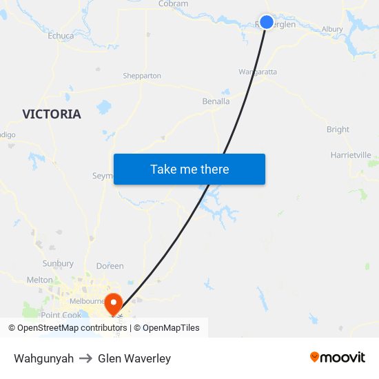 Wahgunyah to Glen Waverley map