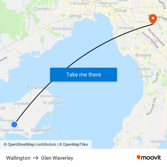 Wallington to Glen Waverley map