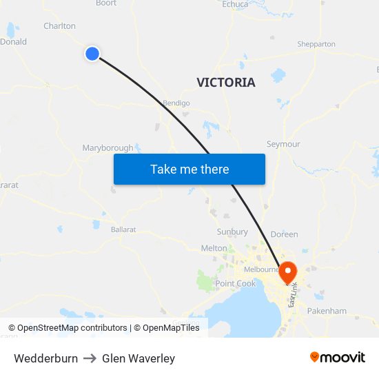 Wedderburn to Glen Waverley map