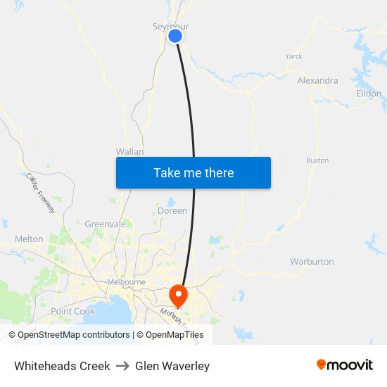 Whiteheads Creek to Glen Waverley map