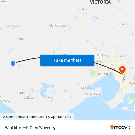 Wickliffe to Glen Waverley map