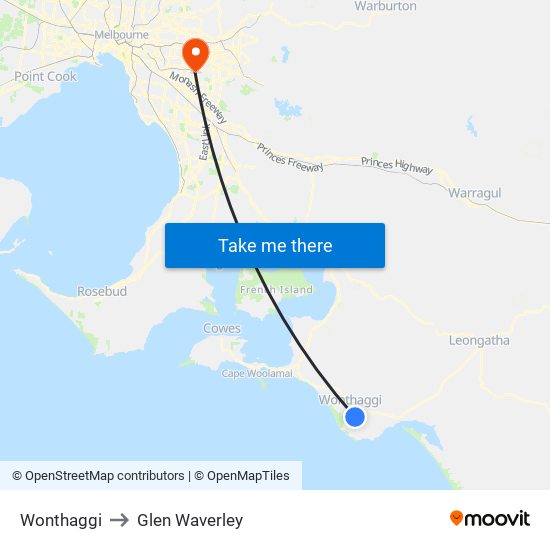 Wonthaggi to Glen Waverley map