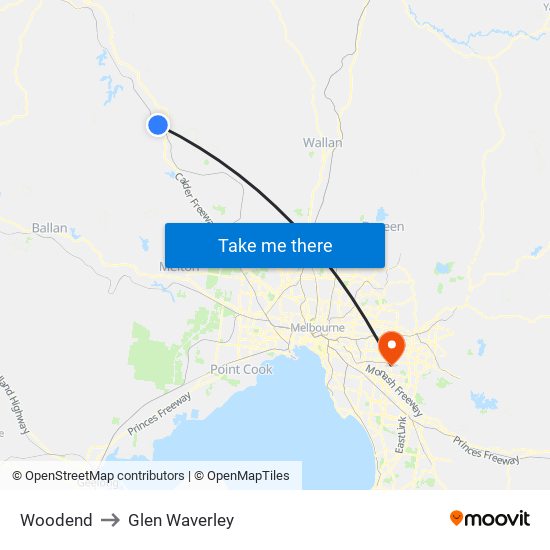 Woodend to Glen Waverley map