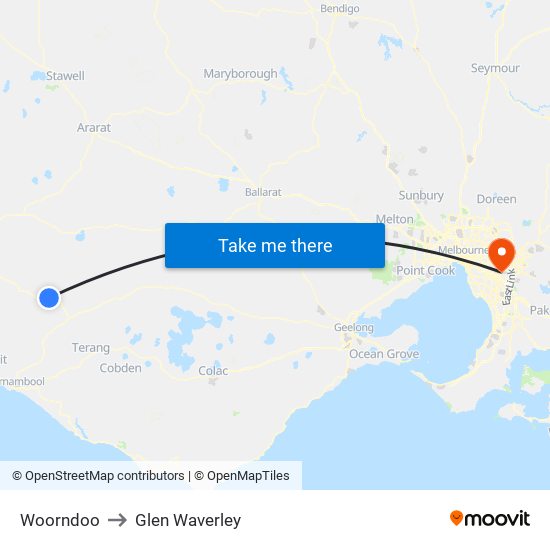 Woorndoo to Glen Waverley map