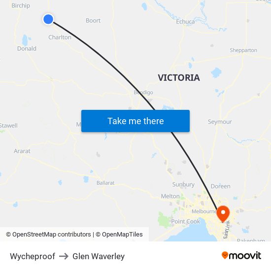 Wycheproof to Glen Waverley map