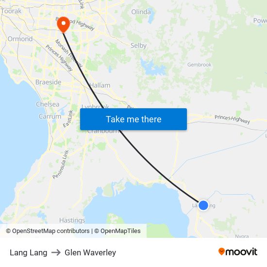 Lang Lang to Glen Waverley map