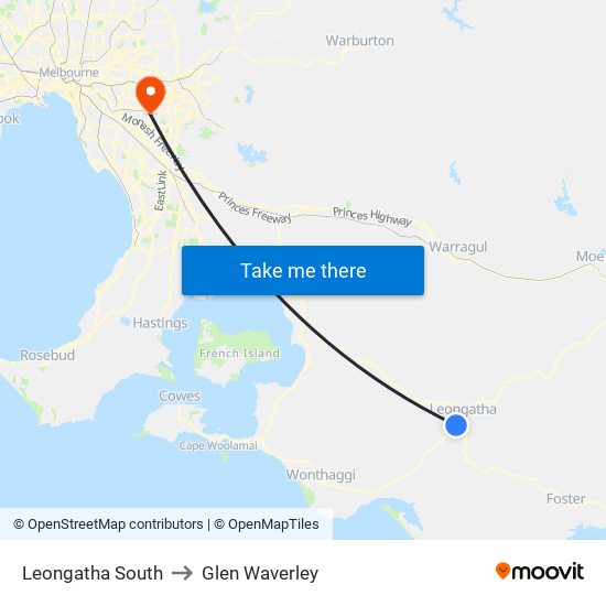 Leongatha South to Glen Waverley map