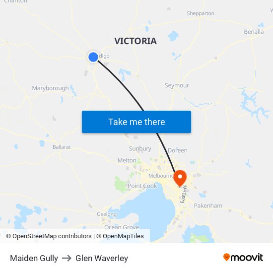 Maiden Gully to Glen Waverley map