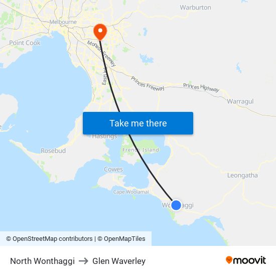 North Wonthaggi to Glen Waverley map