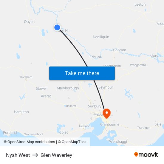 Nyah West to Glen Waverley map